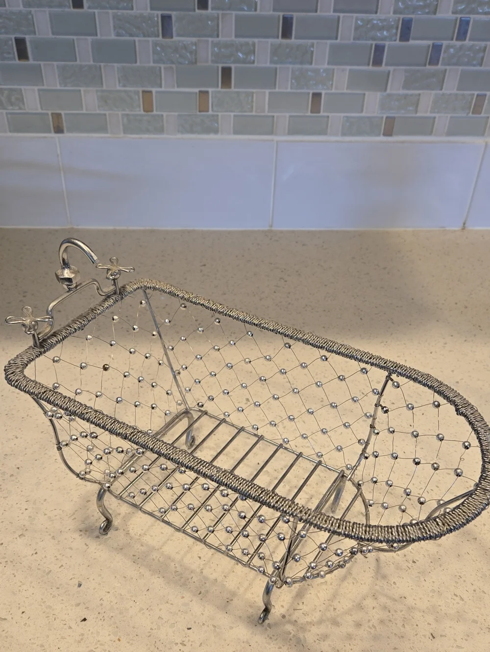 Silver Wire Decorative Bathtub Vanity Tray